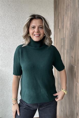 ZÜMRÜT YEŞİL BALIKÇI YAKA KISA KOL İTALYAN KAZAK