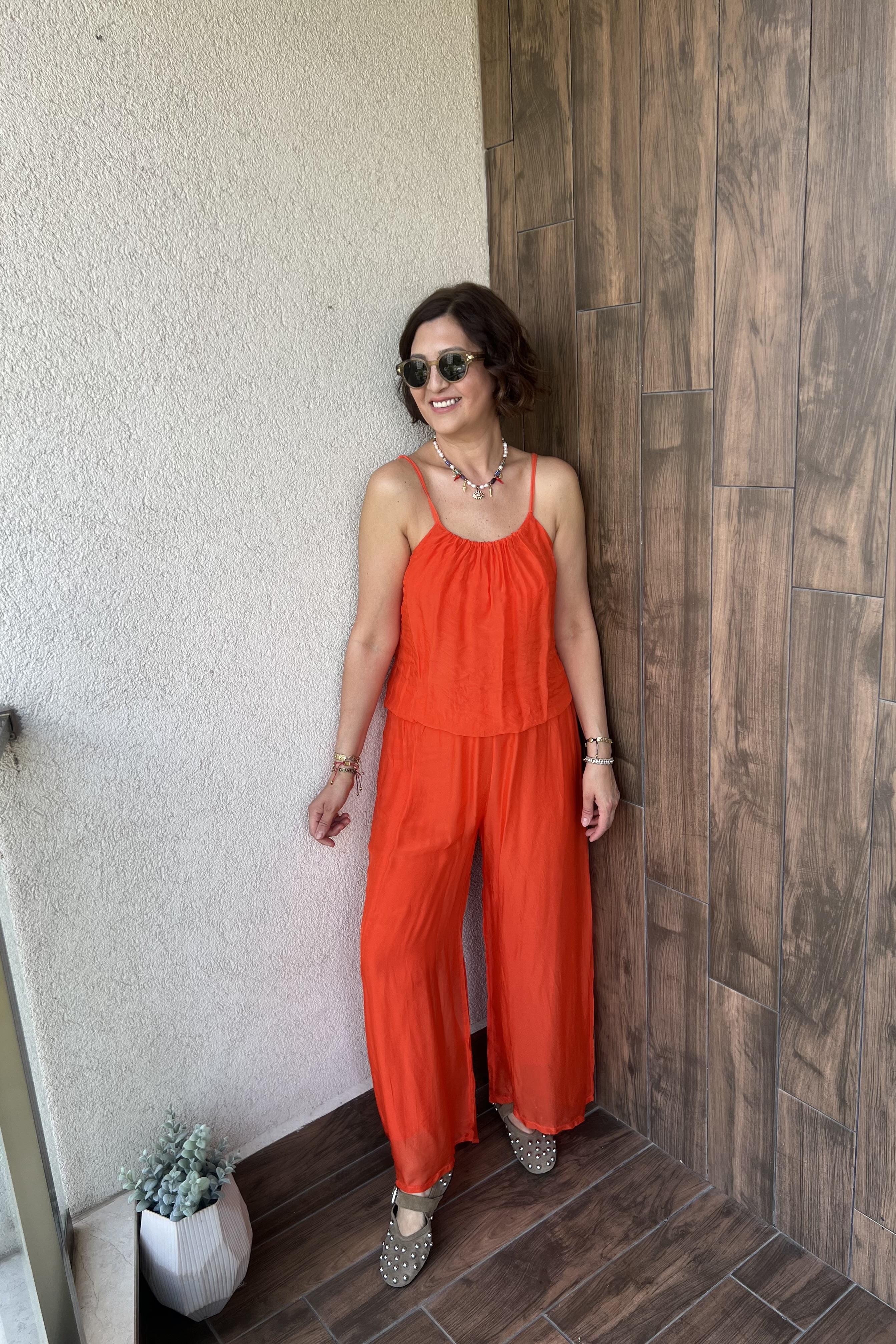  İTALYAN ASKILI İPEK TULUM ELBİSE - Mercan