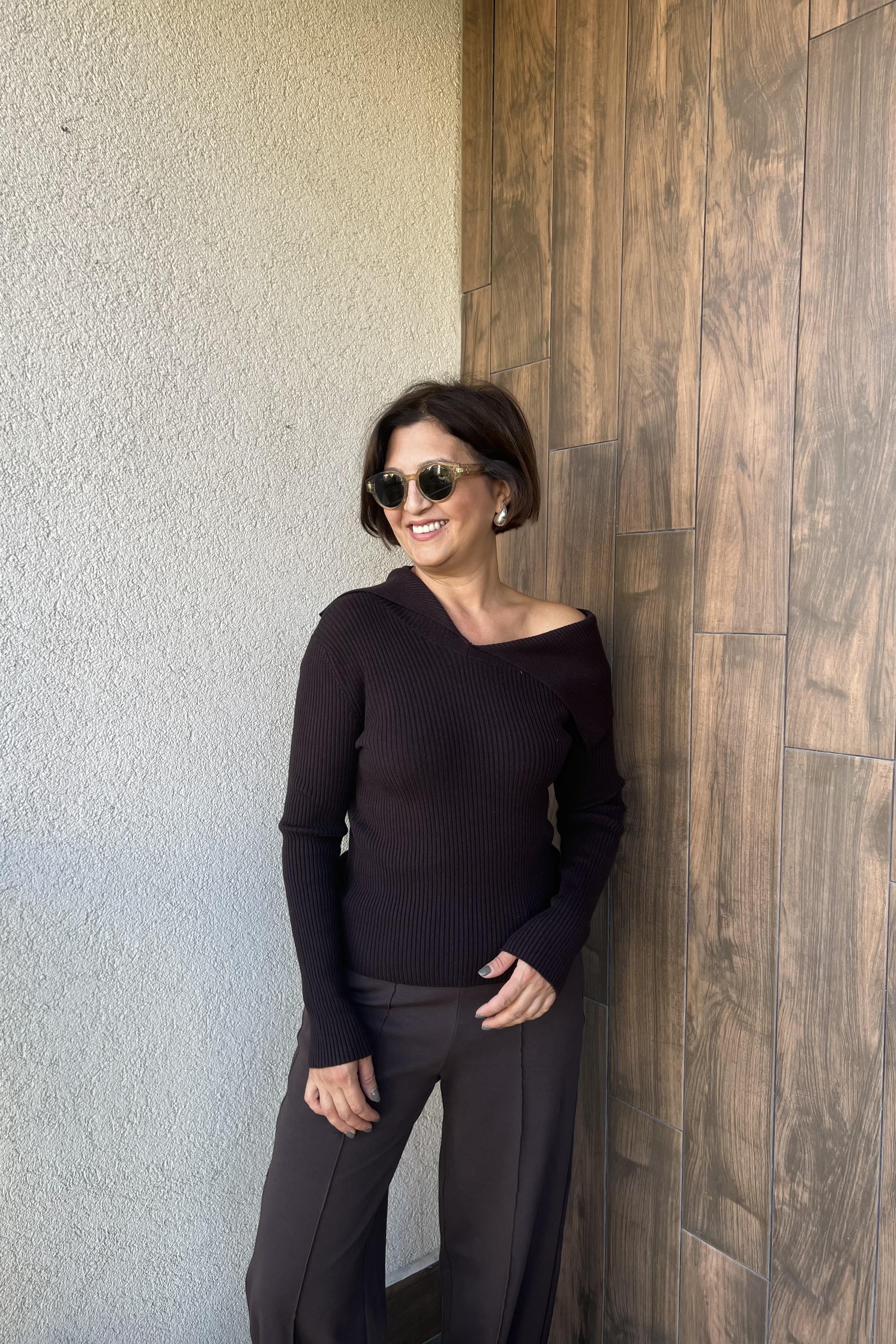 ASİMETRİK YAKA YÜNLÜ FİTİLLİ TRİKO KAZAK