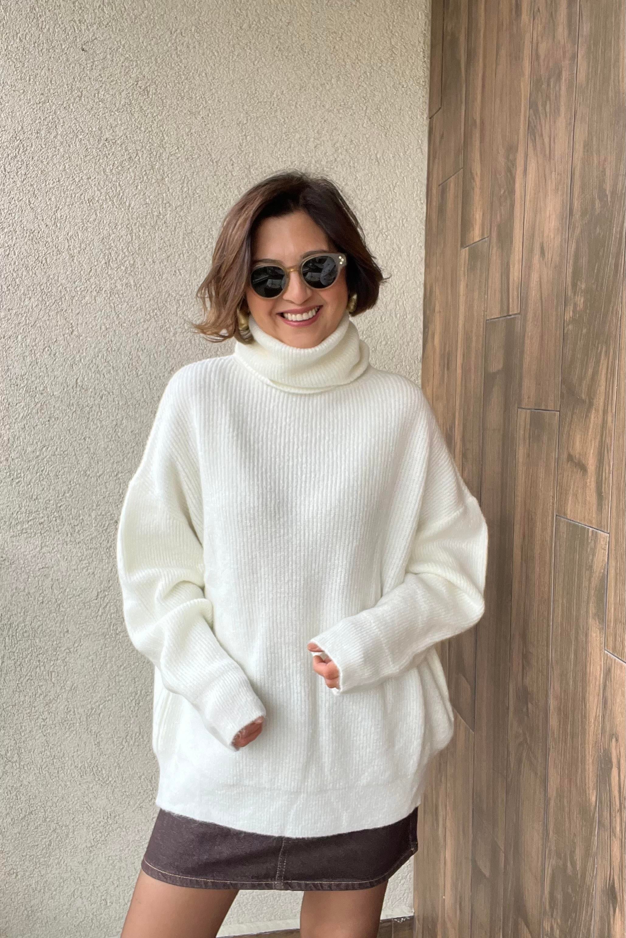 BALIKÇI YAKA OVERSİZE EKRU KAZAK