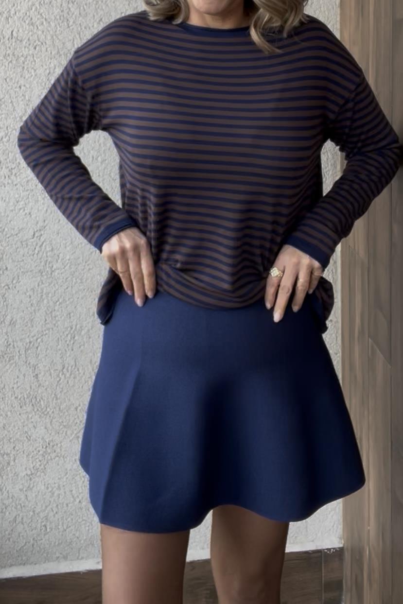 BELİ LASTİKLİ LACİVERT TRİKO ETEK