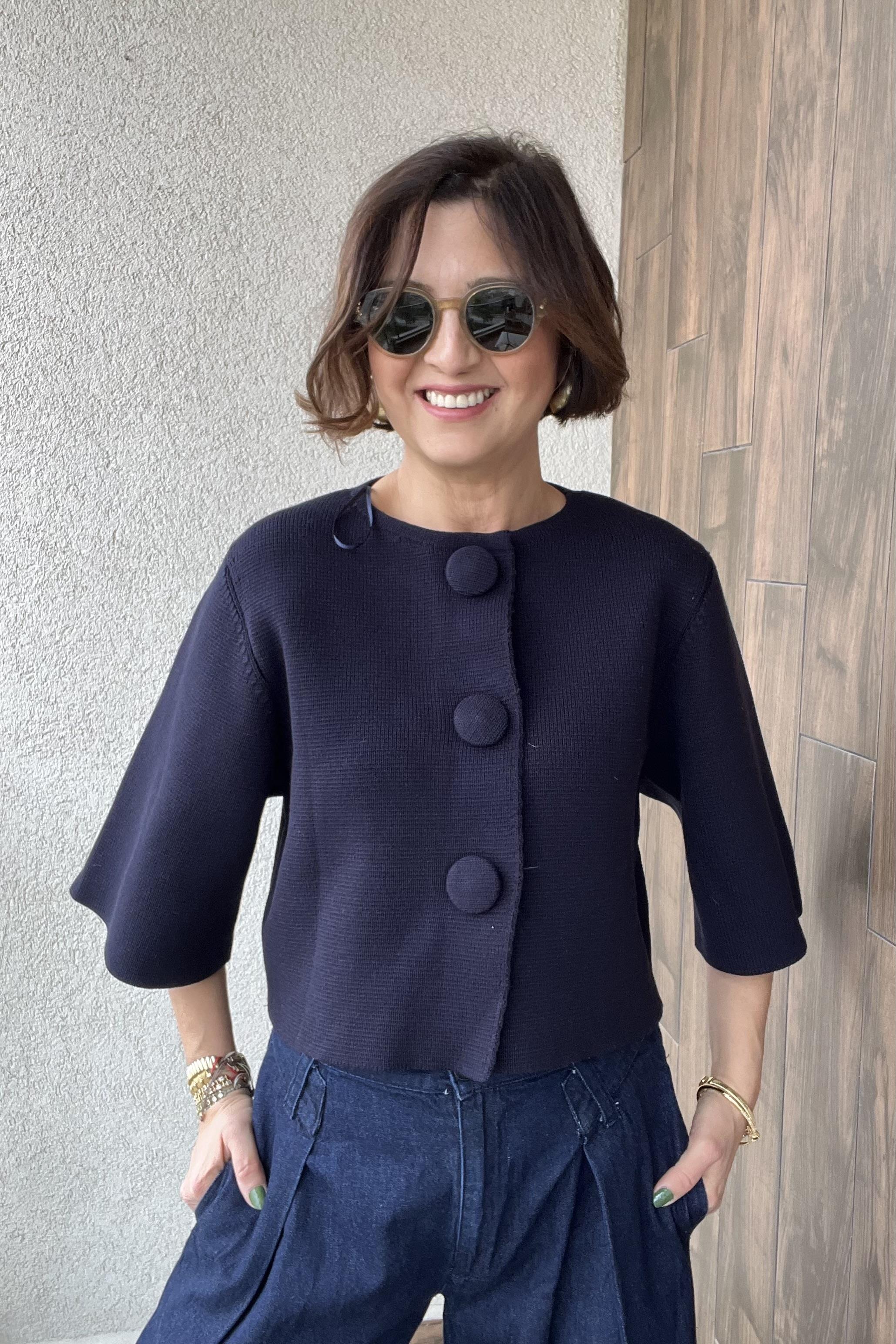 BİSİKLET YAKA ÇITÇIT DÜĞMELİ LACİVERT TRİKO HIRKA