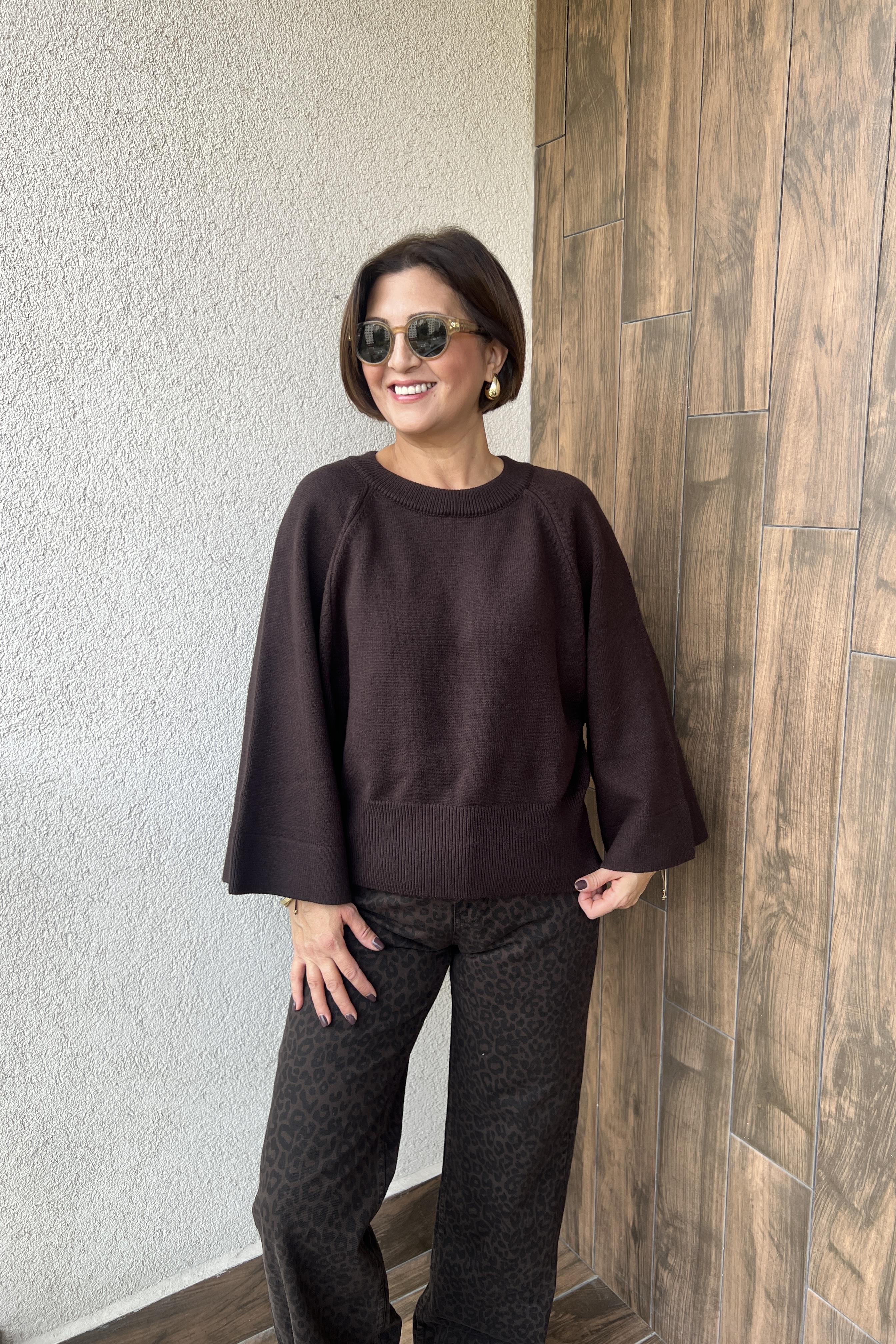 BİSİKLET YAKA GENİŞ KOL ACI KAHVE TRİKO KAZAK