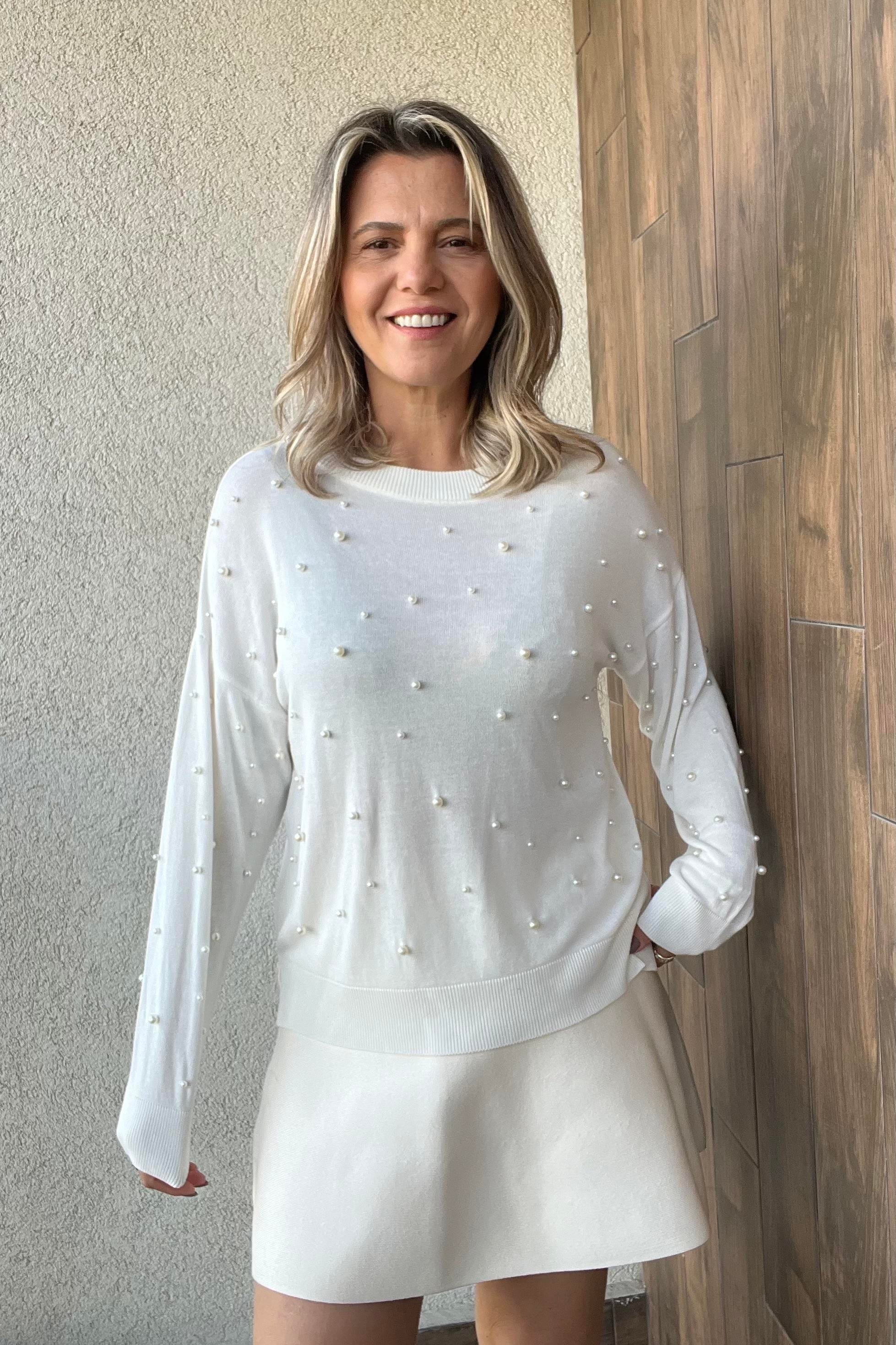 BİSİKLET YAKA İNCİLİ EKRU TRİKO KAZAK