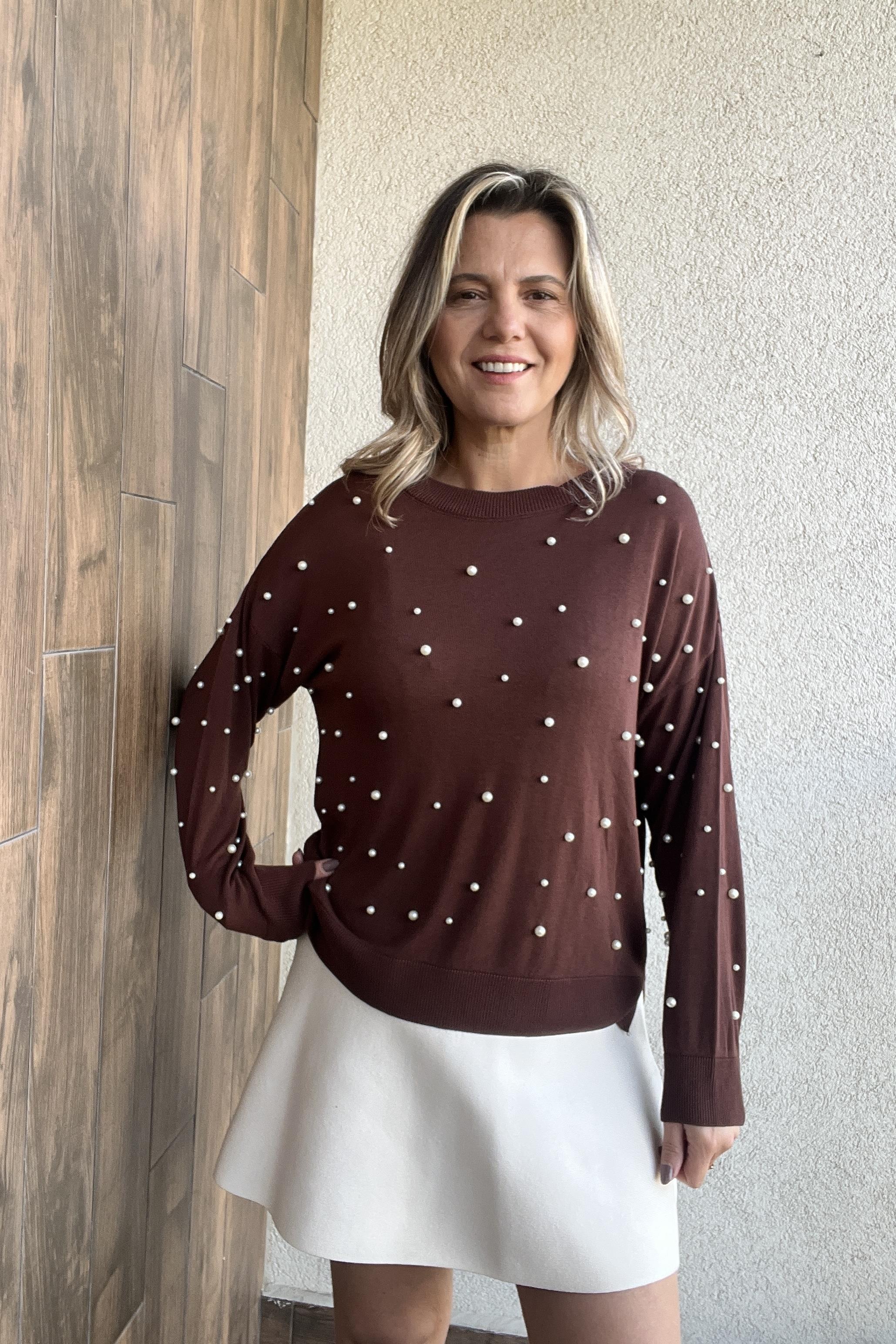 BİSİKLET YAKA İNCİLİ KAHVE TRİKO KAZAK