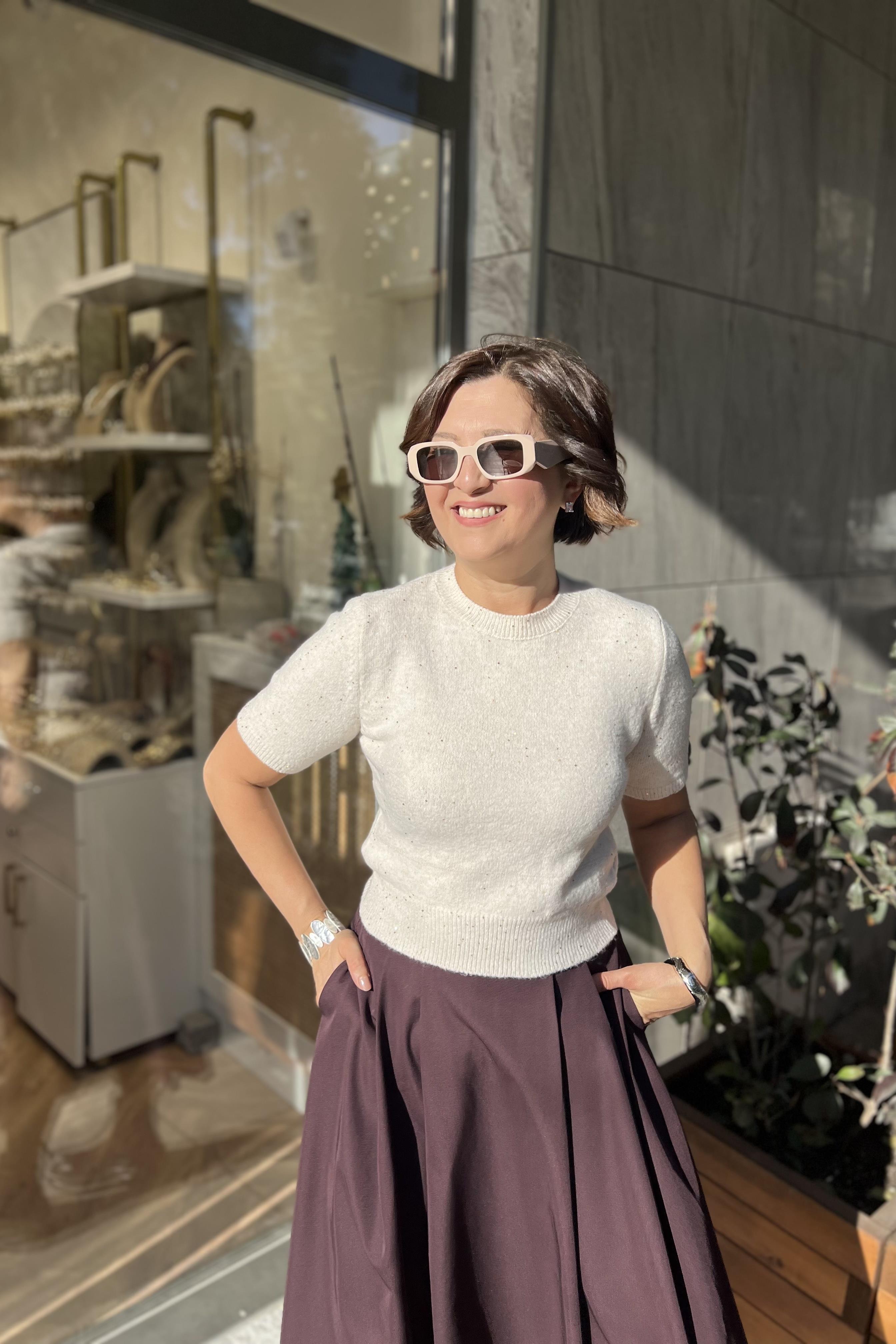 BİSİKLET YAKA PULLU SİMLİ TRİKO KAZAK