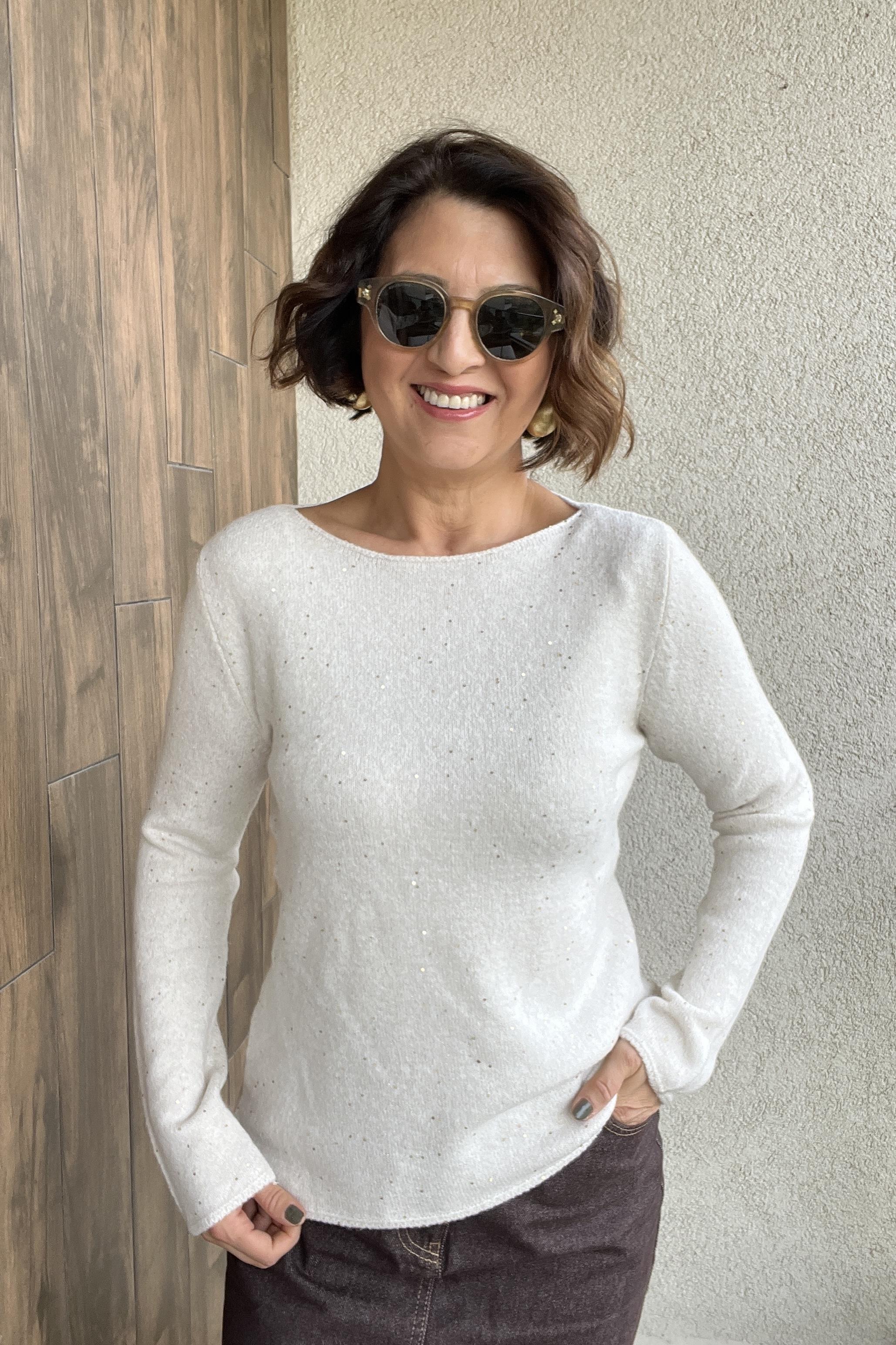 DİLVİN PULLU SİMLİ TRİKO KAZAK - Ekru 