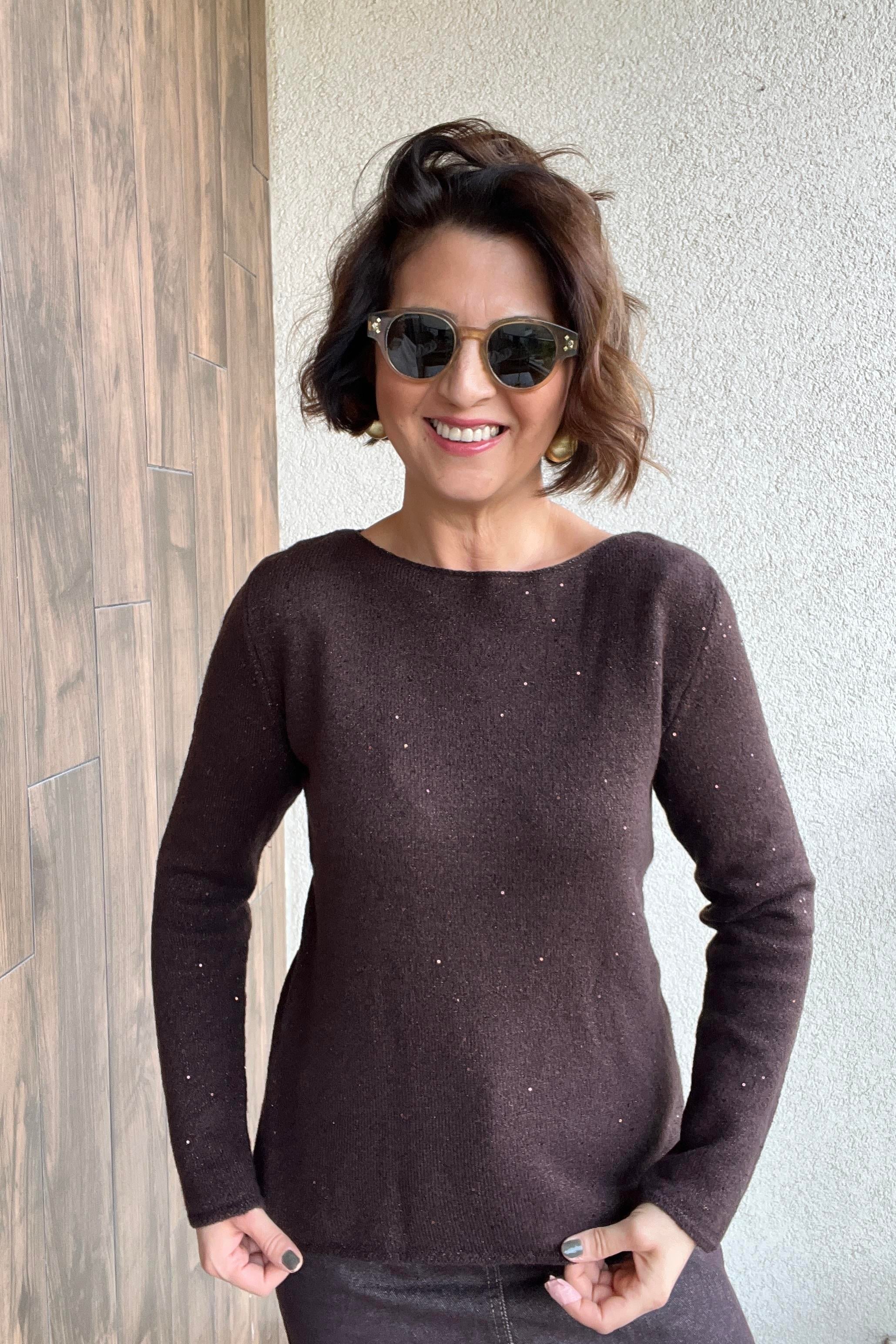 DİLVİN PULLU SİMLİ TRİKO KAZAK - Kahve