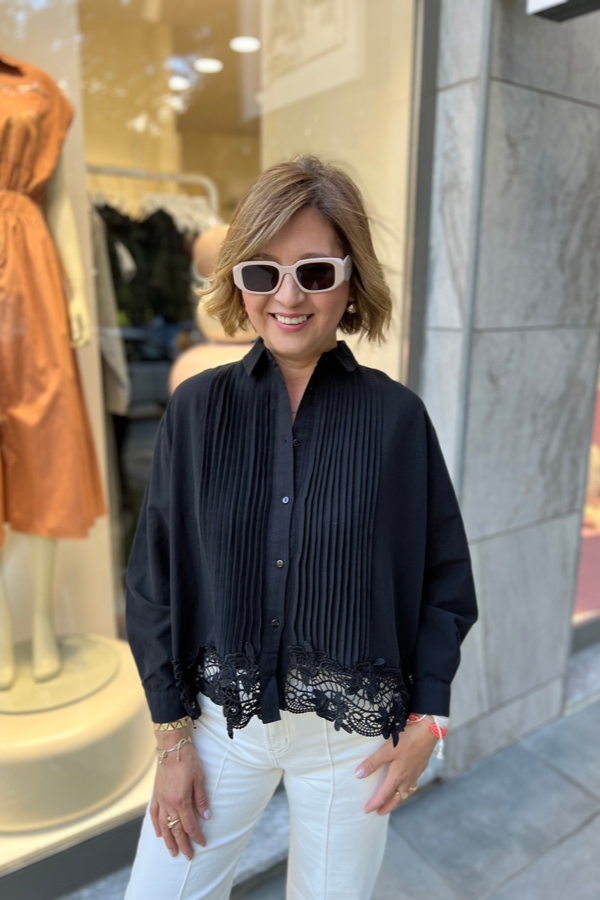 GÜPÜRLÜ SİYAH GÖMLEK