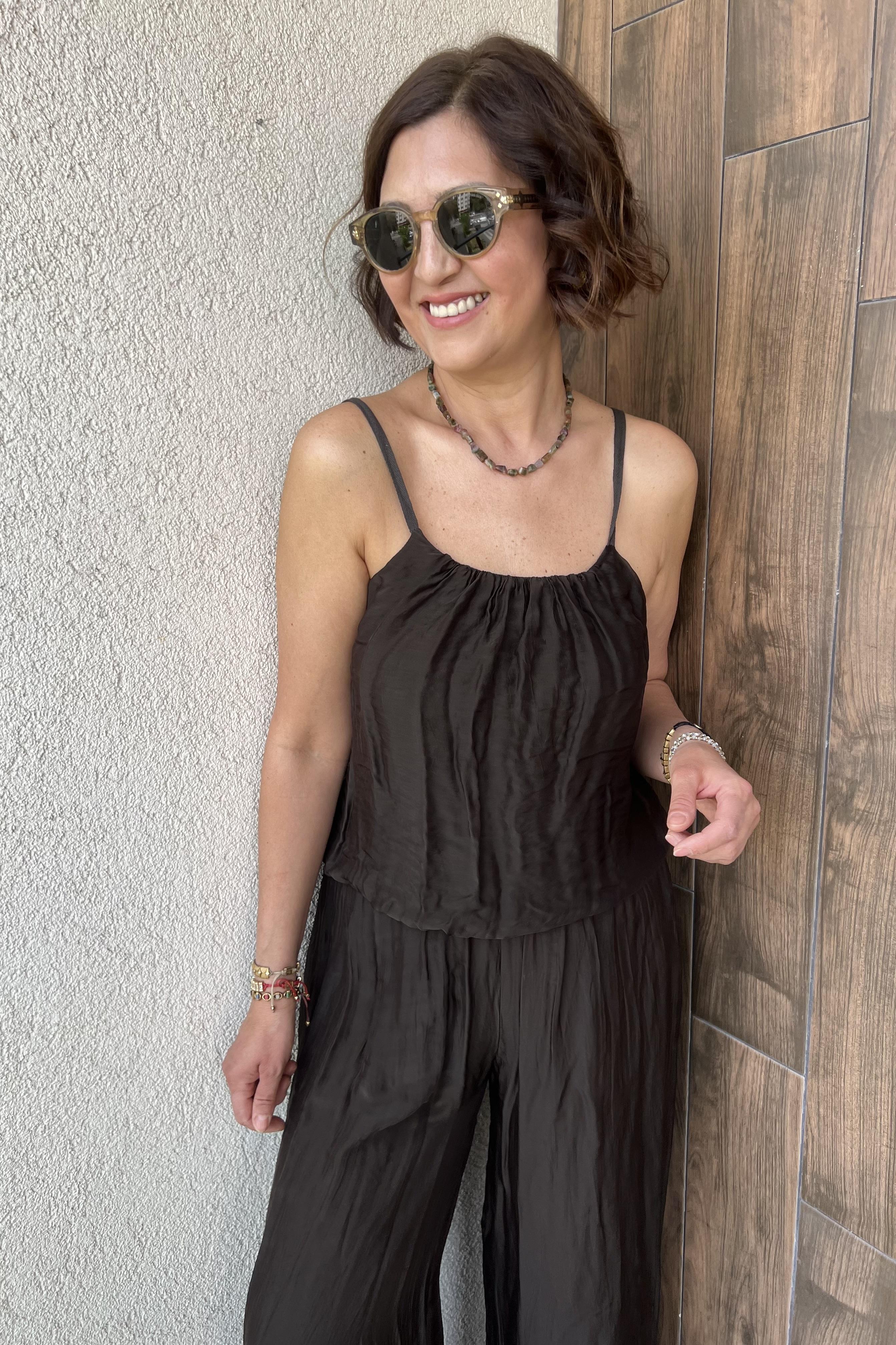 İTALYAN ASKILI İPEK TULUM ELBİSE - Kahve
