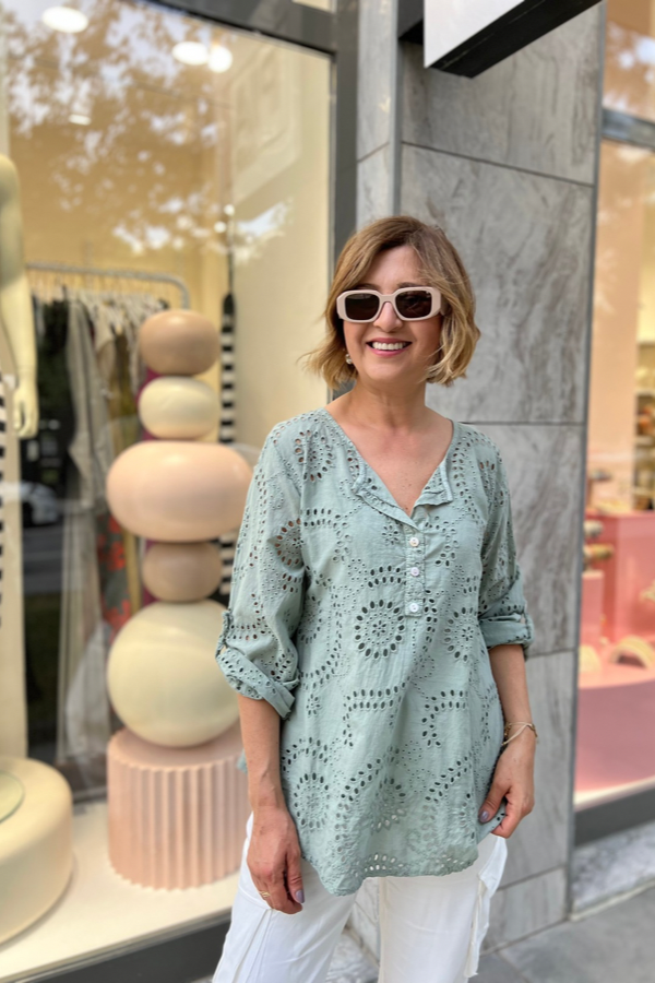 İTALYAN ÇİFT PARÇALI DELİKLİ HAKİ BLUZ