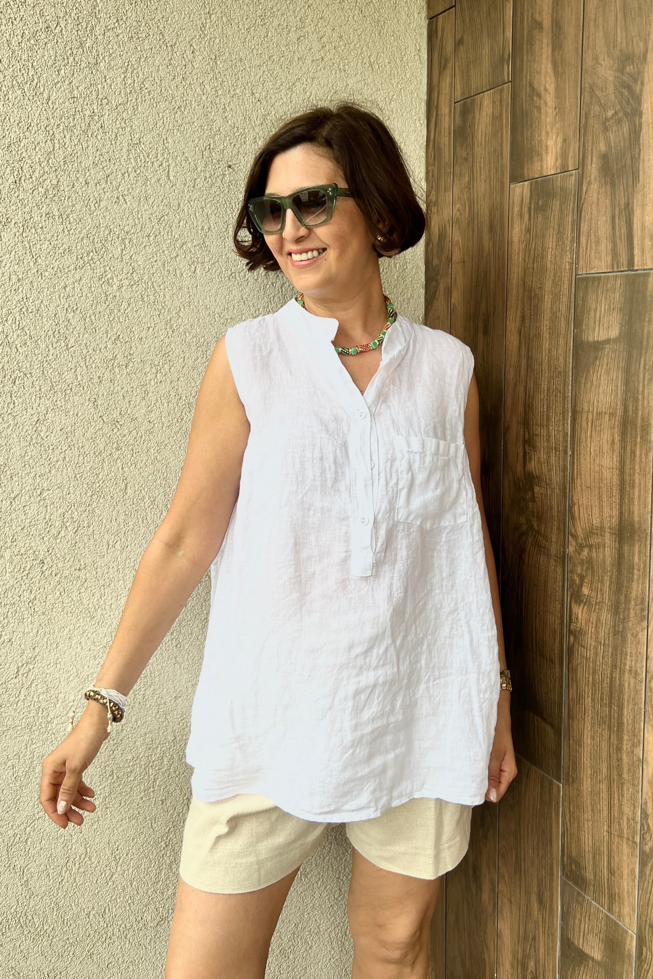 İTALYAN KETEN BLUZ - Beyaz