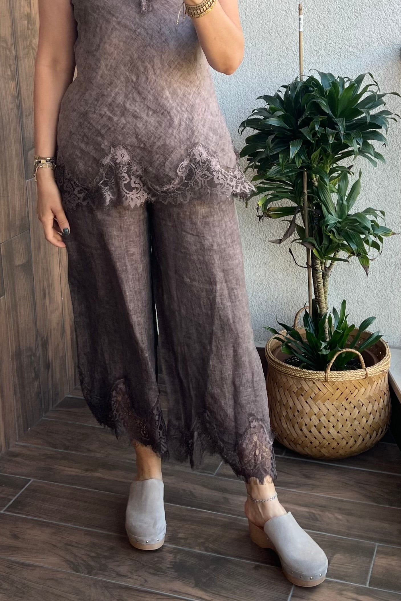 İTALYAN PAÇA DANTELLİ PANTOLON - Kahve