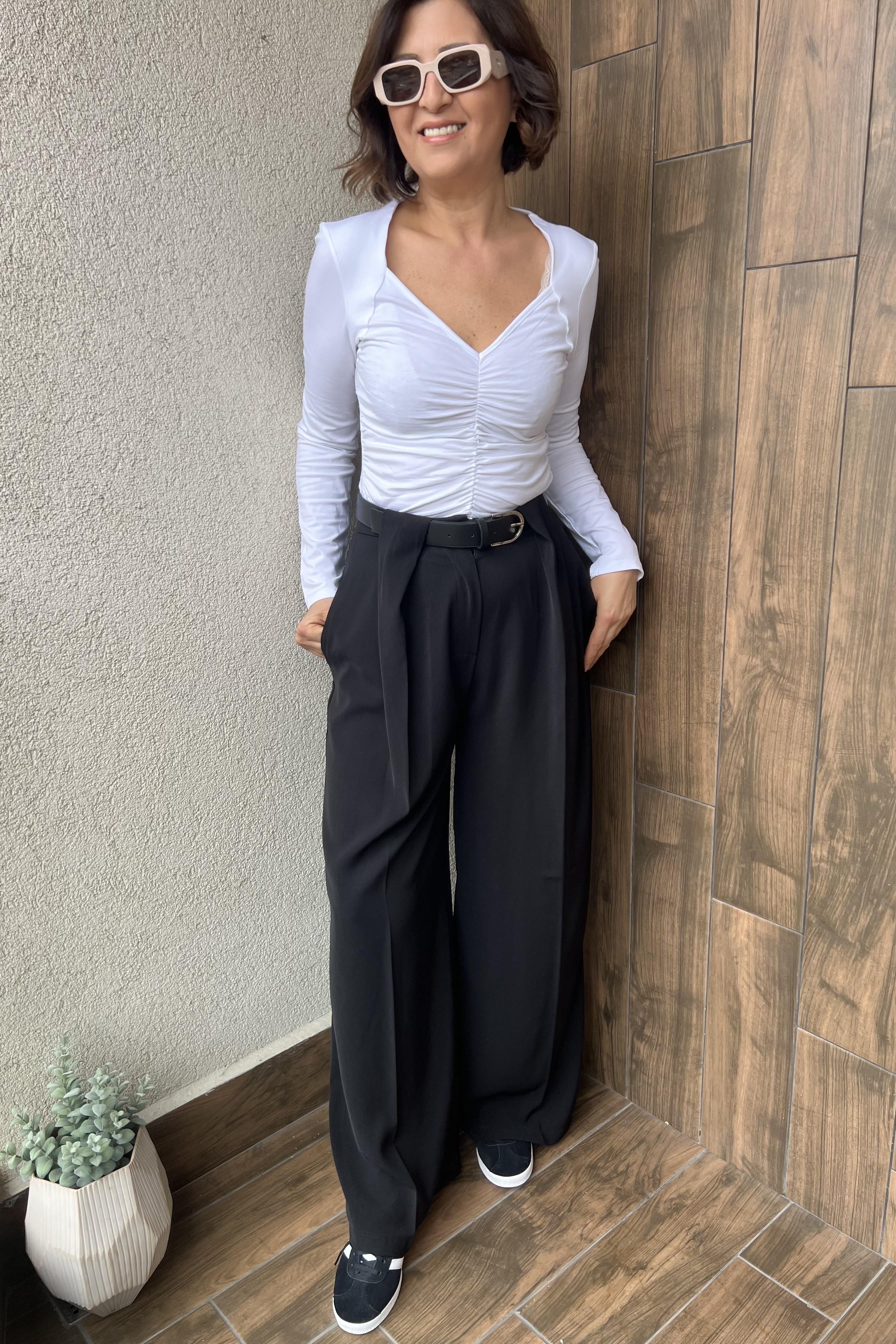 KEMERLİ PALAZZO PANTOLON - Siyah