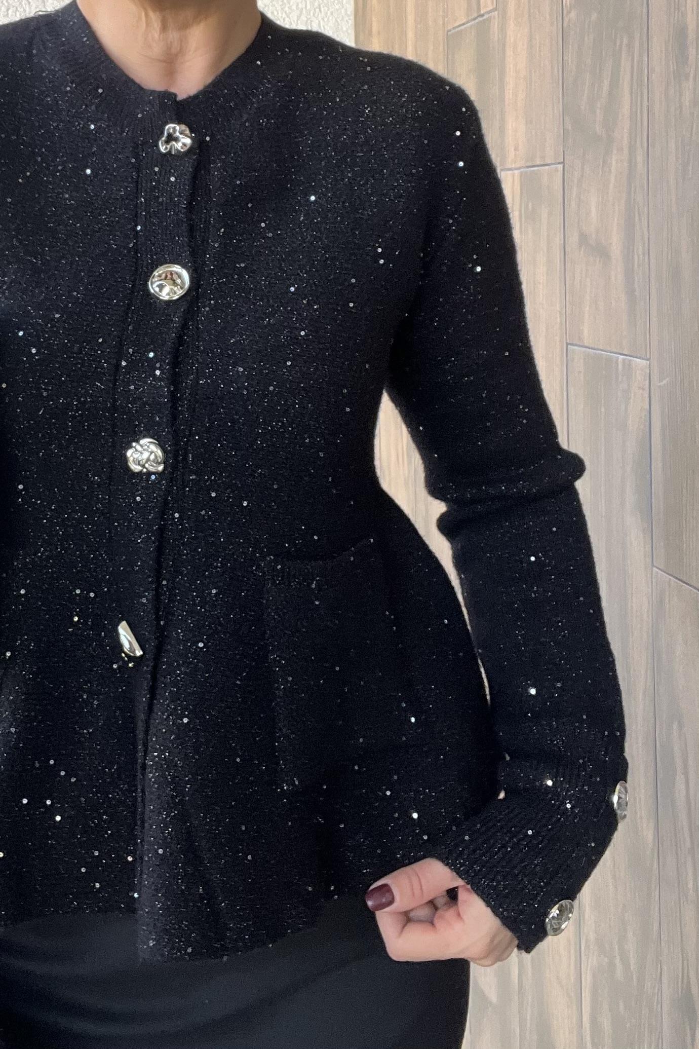 PEPLUM PIRILTILI SİYAH TRİKO HIRKA · 2