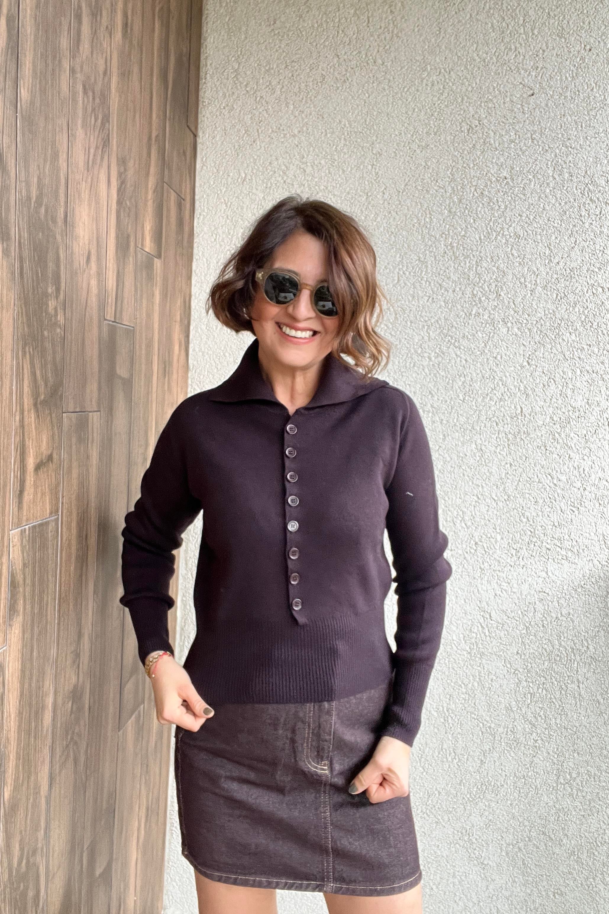 POLO YAKA YÜNLÜ DÜĞMELİ ACI KAHVE TRİKO KAZAK