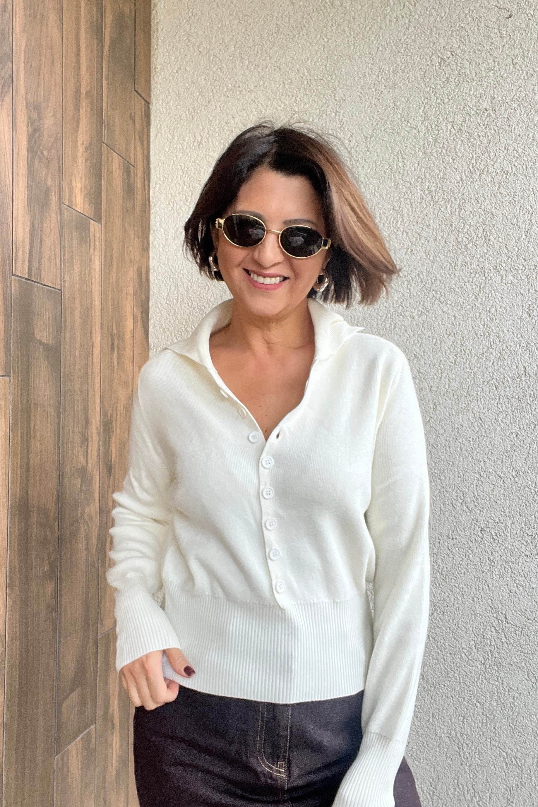 POLO YAKA YÜNLÜ DÜĞMELİ EKRU TRİKO KAZAK