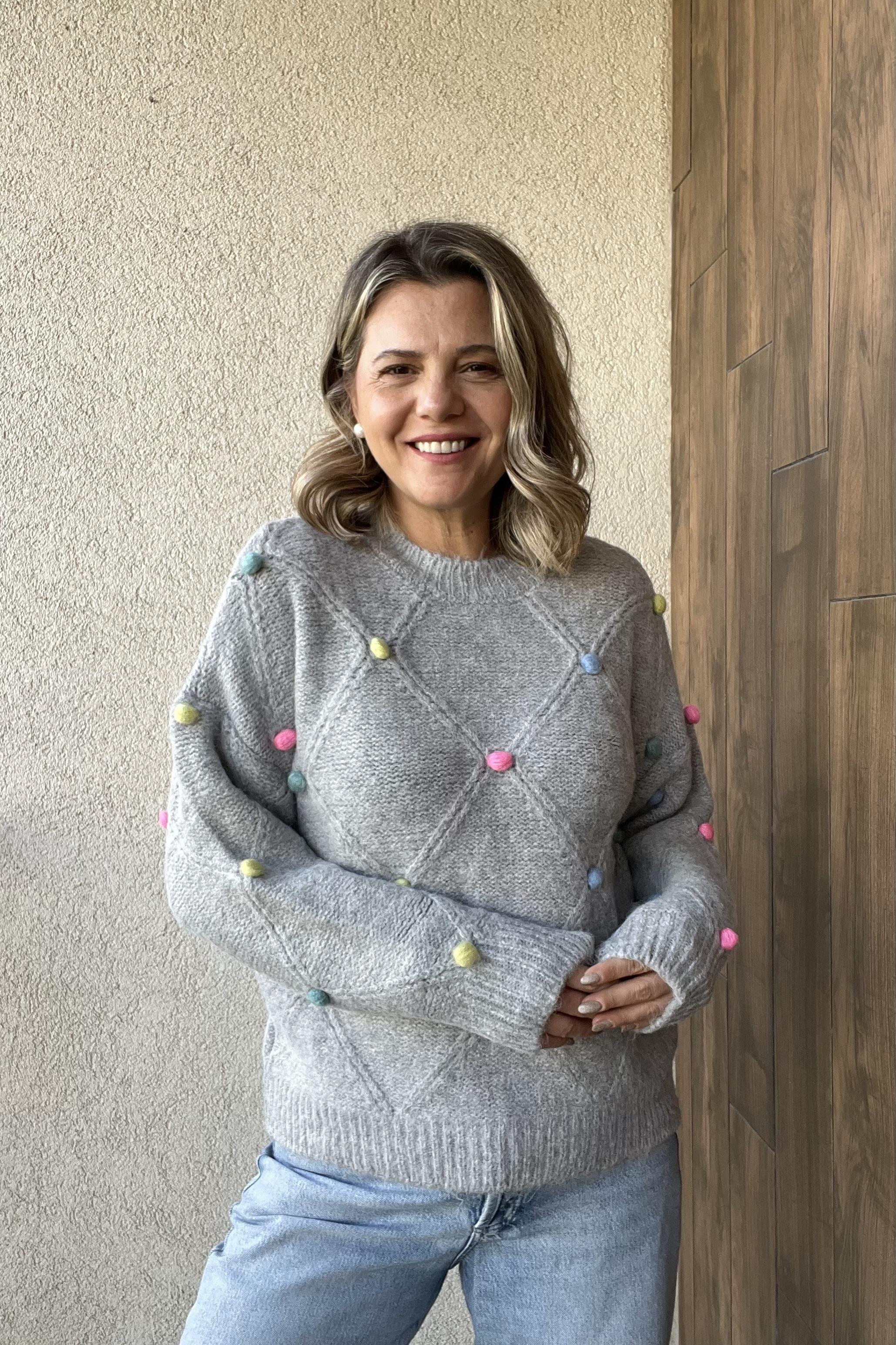 PON PONLU GRİ TRİKO KAZAK