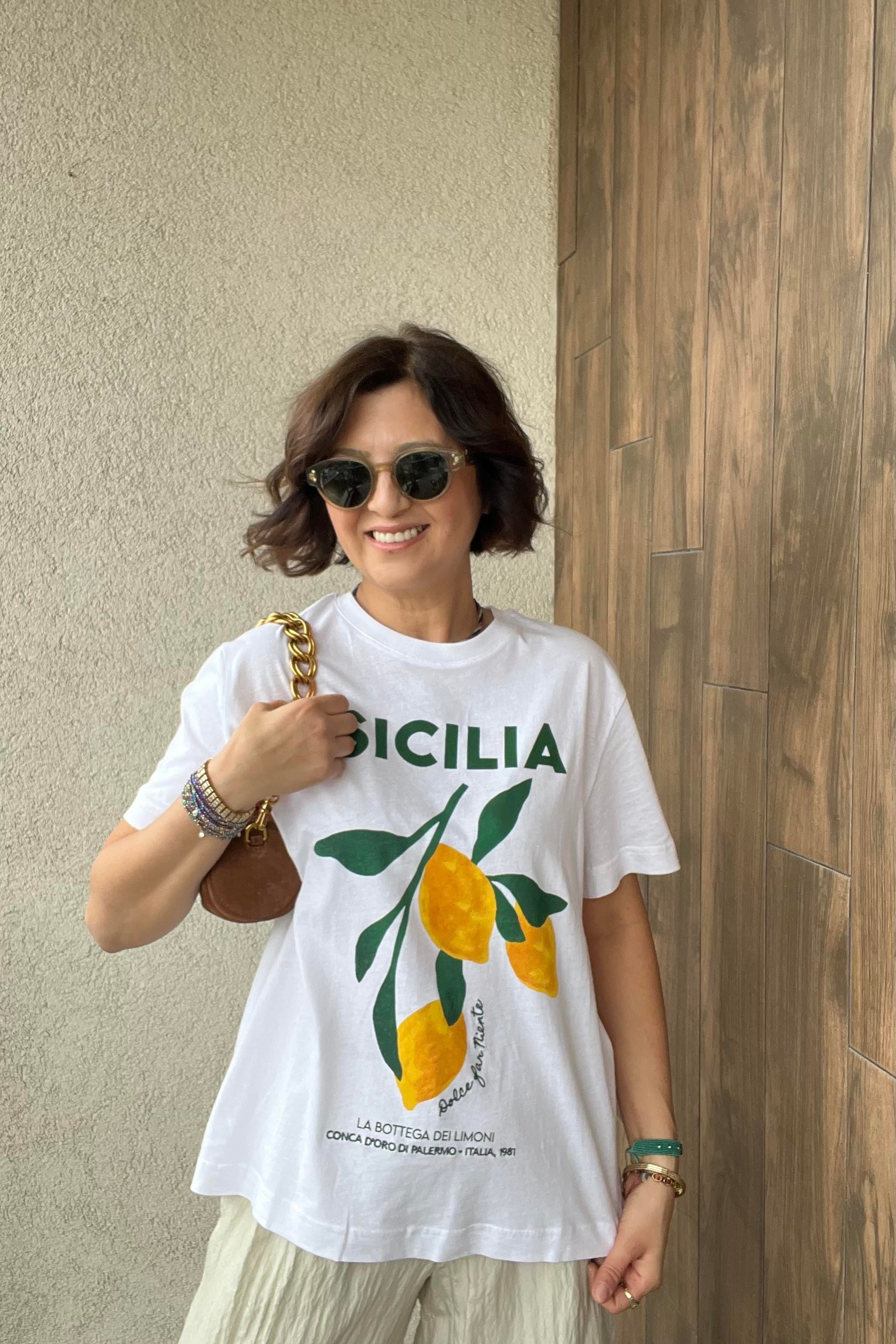 SICILIA BASKILI BEYAZ TİŞÖRT