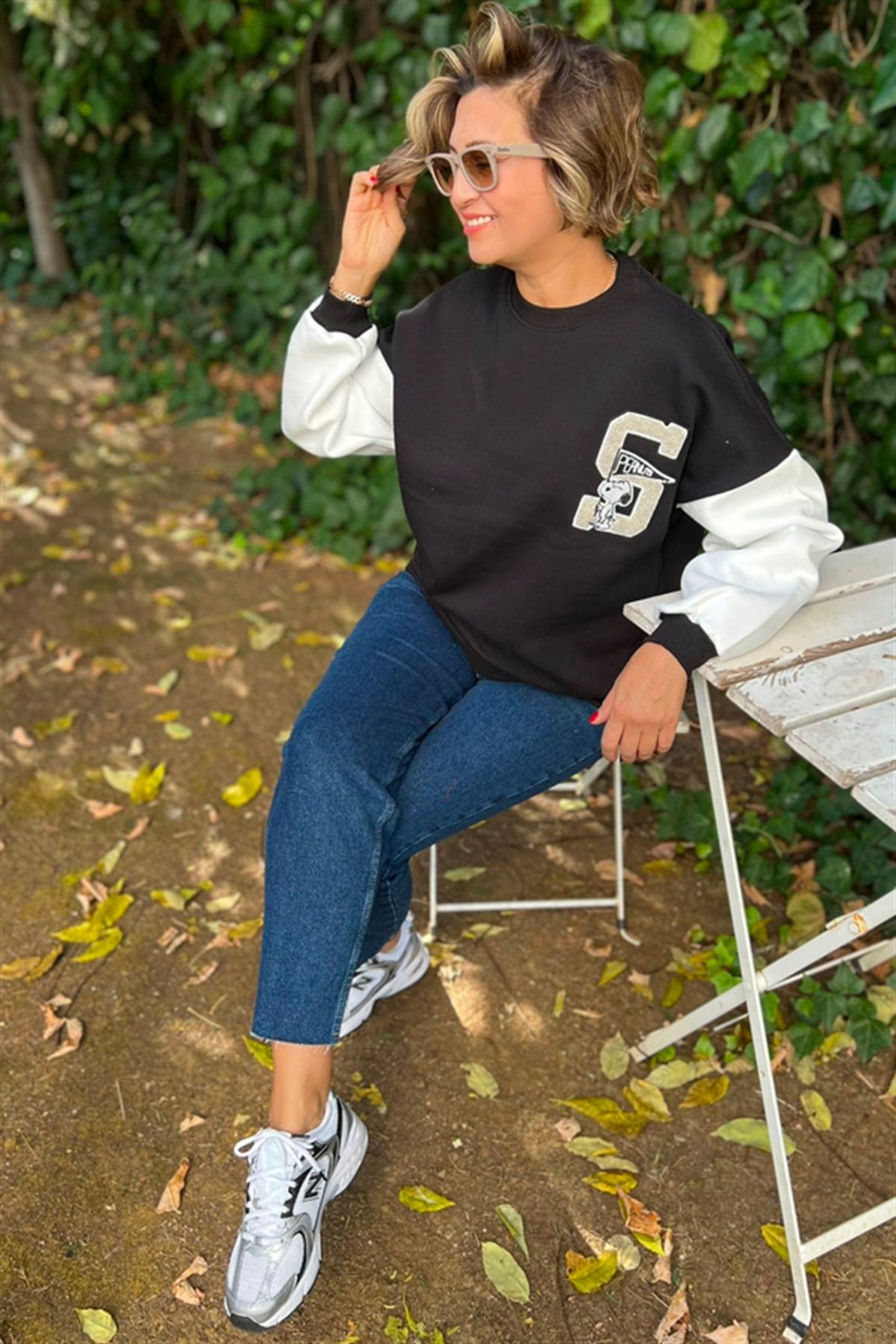 Snoppy Kolları Garnili Lacivert Sweatshirt