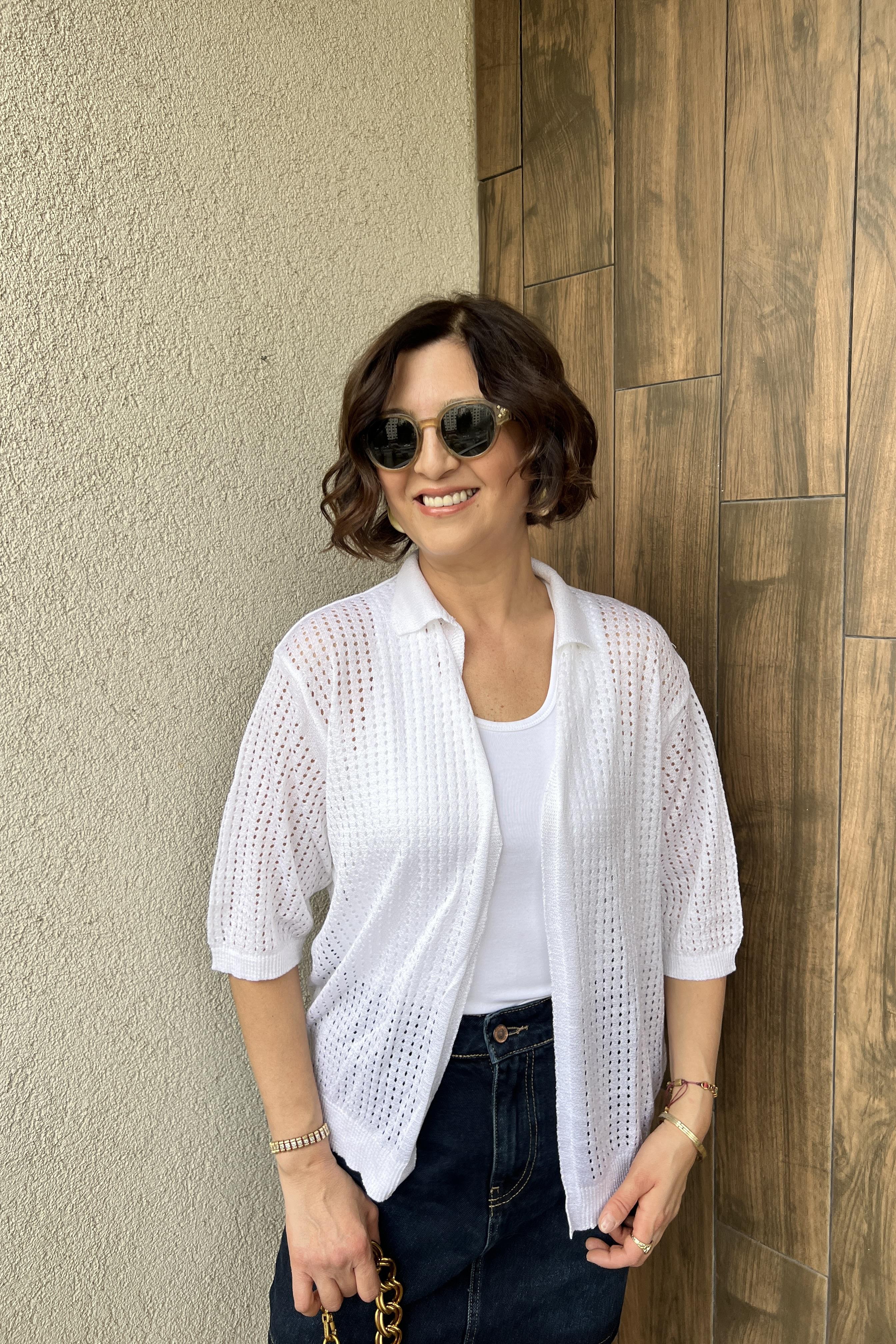 YARIM KOL FİLE HIRKA - Beyaz