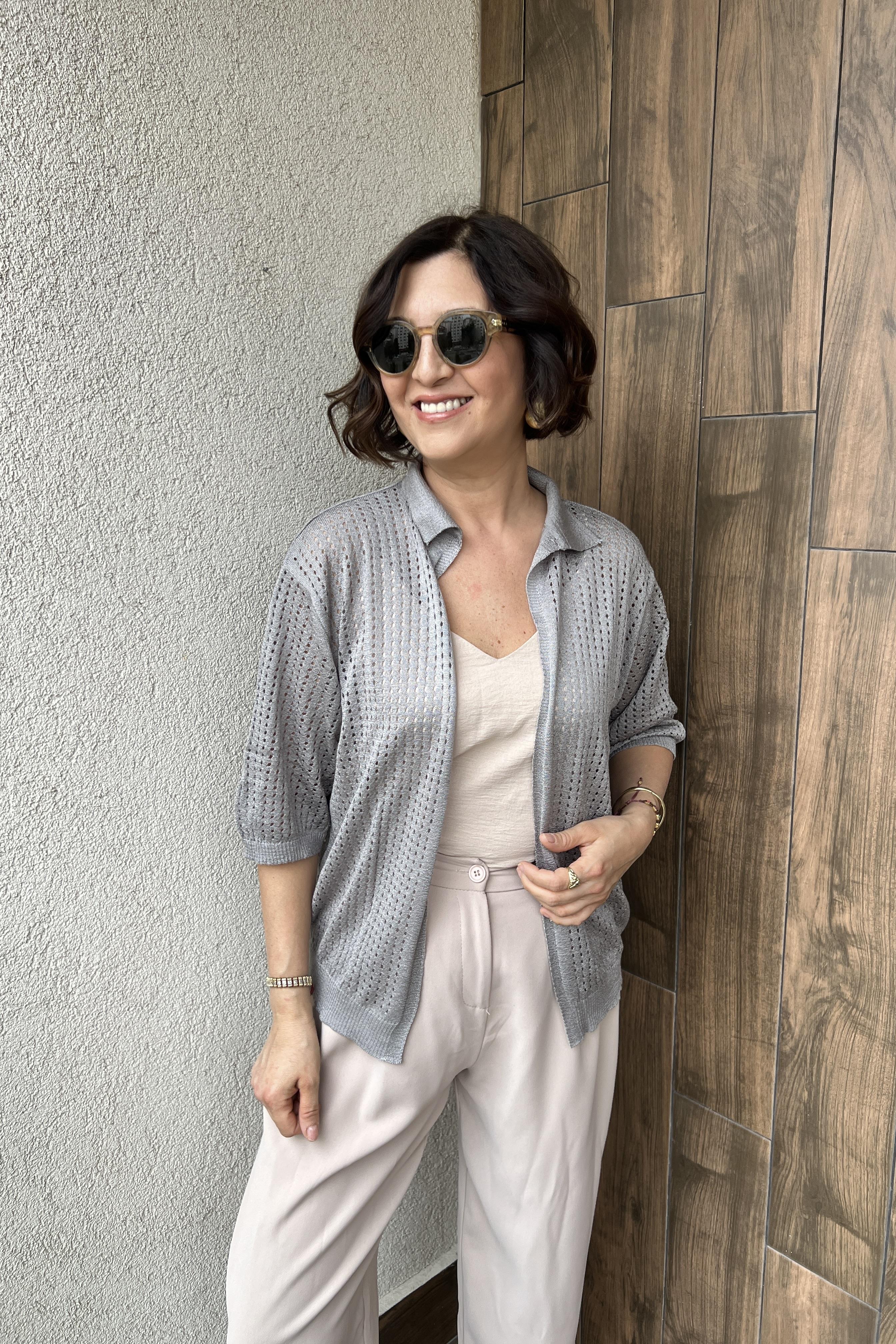 YARIM KOL FİLE HIRKA - Gri