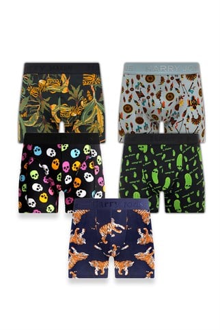 Erkek 5'li Desenli Renkli Pamuklu Premium Hijyenik Paket Boxer