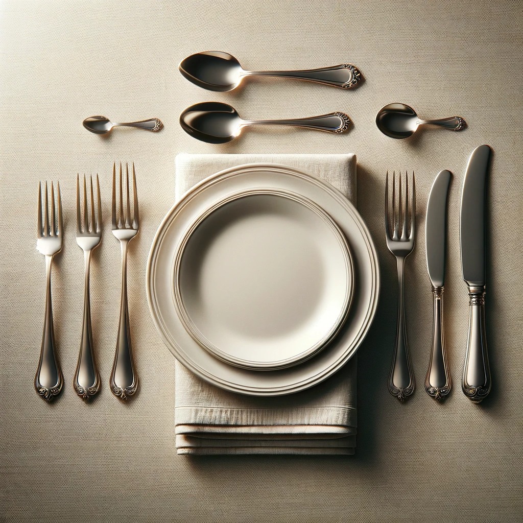 yemek masası düzeni, bıçaklar, yemek tabağı, peçete