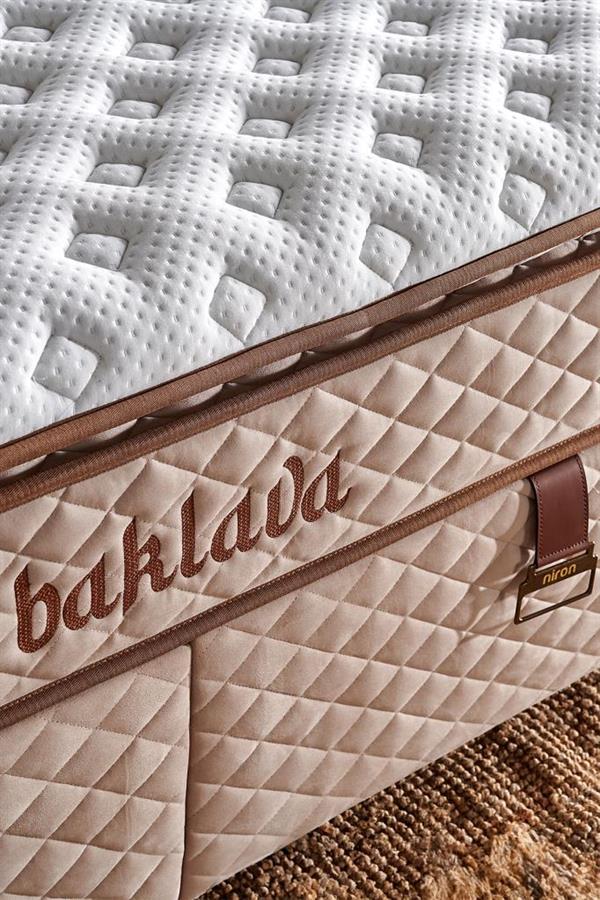 Baklava Lüks Yatak Baza ve Başlık Seti 100x200 cm Tek Kişilik Çok Sert Yatak Krem Baza ve Başlık