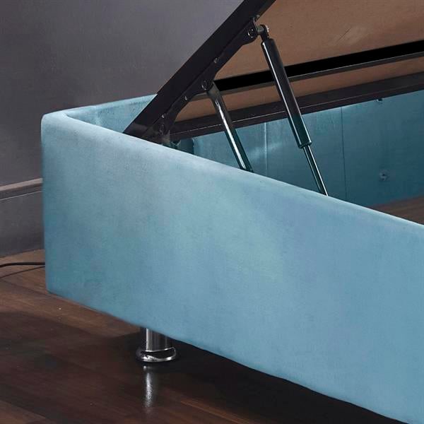 Cozy Baza - 100x200 cm Tek Kişilik Sandıklı Bebek Mavisi Kumaş Baza Silinebilir Soho Kumaş Niron