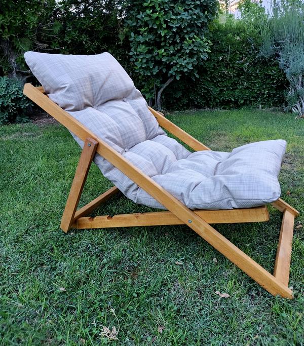Minderli Ahşap Kademeli Şezlong Bahçe&Balkon&Teras&Plaj Katlanır Şezlong