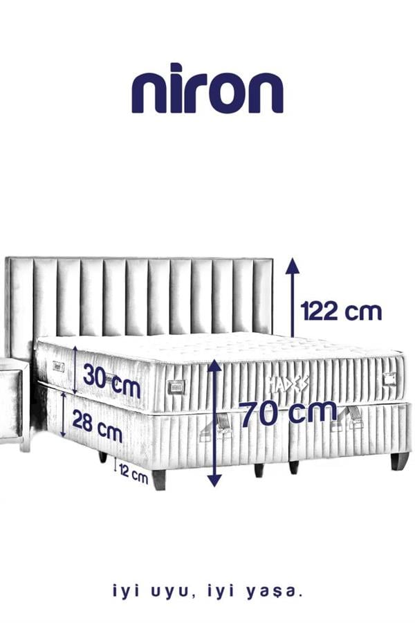 Hades Yatak Baza ve Başlık Seti 160x200 cm Çift Kişilik Paket Yaylı Lüks Yatak Krem Baza Başlık
