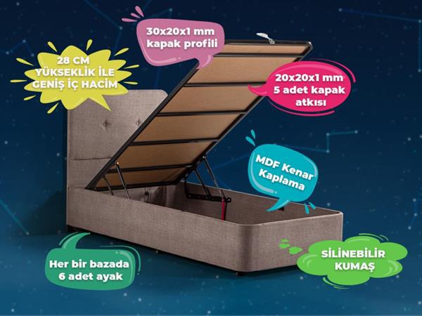 Luna Yatak Baza Başlık Seti  100x200 cm Tek Kişilik Ortopedik Set Sağlamlaştırılmış Sandıklı Baza