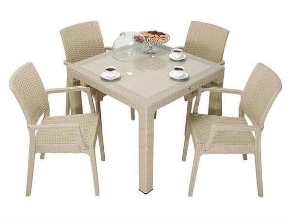 Mandella Elit Rattan 90x90 Elit Koltuk Camlı Masa Takımı ÇÖLBEJİ