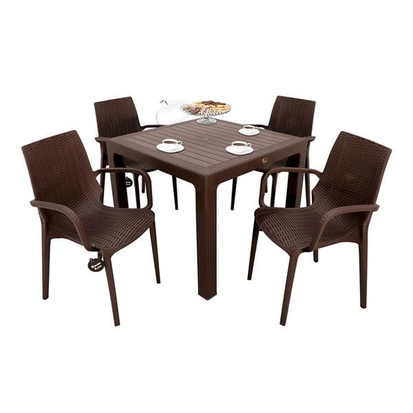 Mandella Elit Rattan 90x90 Nirvana Koltuk Camlı Masa Takımı Kahverengi