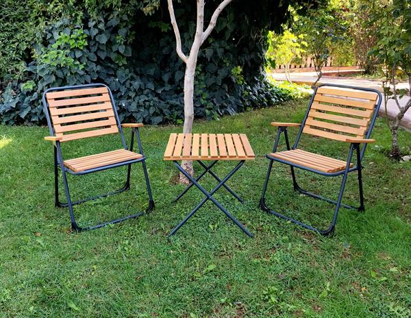 Mandella Metal İskeletli Ahşap Piknik / Bahçe Bistro Set (2 Sandalye + 1 Sehpa)