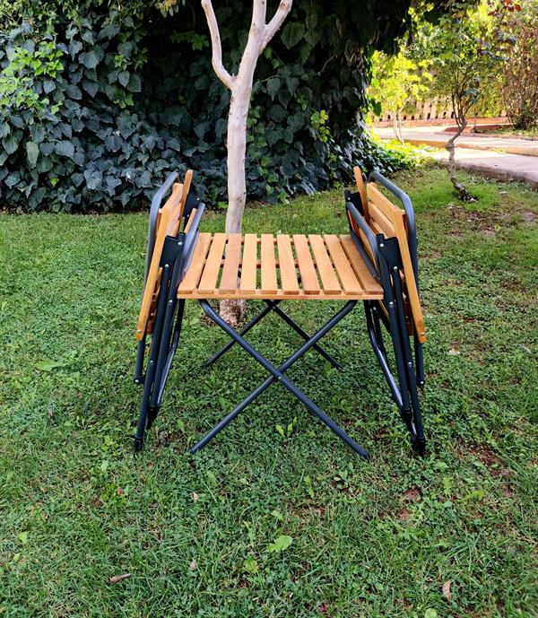 Mandella Metal İskeletli Ahşap Piknik / Bahçe Bistro Set (2 Sandalye + 1 Sehpa)