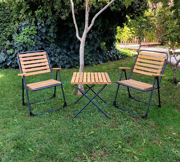 Mandella Metal İskeletli Ahşap Piknik / Bahçe Bistro Set (2 Sandalye + 1 Sehpa)