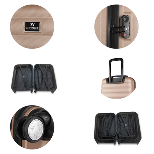 My Valice Colors Abs Kabin Orta Büyük ve Makyaj Boy Gold 4'lü Travel Valiz Seti