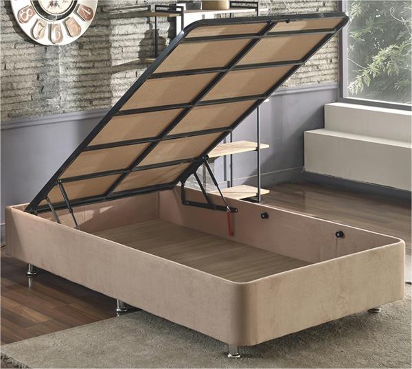 Niron Ela Baza -120x200 cm Tek Kişilik Sandıklı Sütlü Kahve Kumaş Baza Silinebilir Soho Kumaş