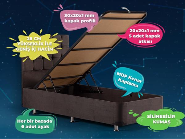 Niron Ela Füme Baza 90x200 Tek Kişilik Baza