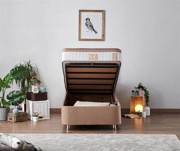 Niron Latte 120x200 cm Tek Kişilik Yatak Baza Başlık Seti - Sert Yatak, Kumaş Baza ve Başlık Takımı