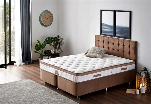 Niron Latte 140x190 cm Çift Kişilik Yatak Baza Başlık Seti - Sert Yatak, Kumaş Baza ve Başlık Takımı