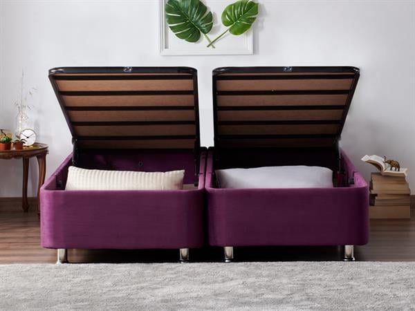 Niron Purple Baza 180x200 cm Çift Kişilik Sandıklı Mor Kumaş Baza Silinebilir Soho Kumaş