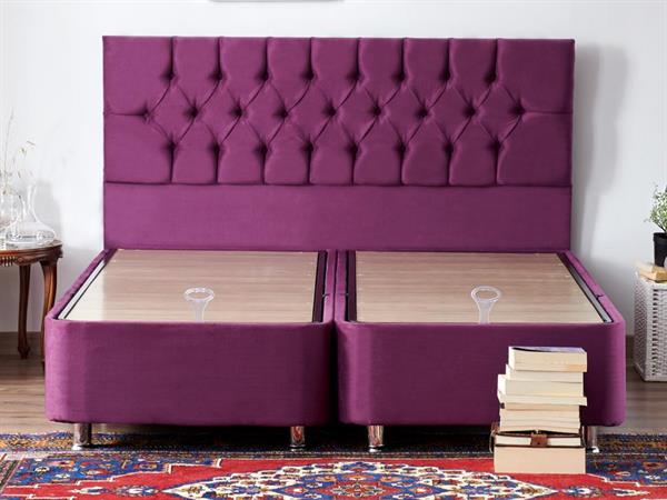Niron Purple Baza ve Başlık Seti 160x200 cm Çift Kişilik Sandıklı Mor Kumaş Baza ve Başlığı
