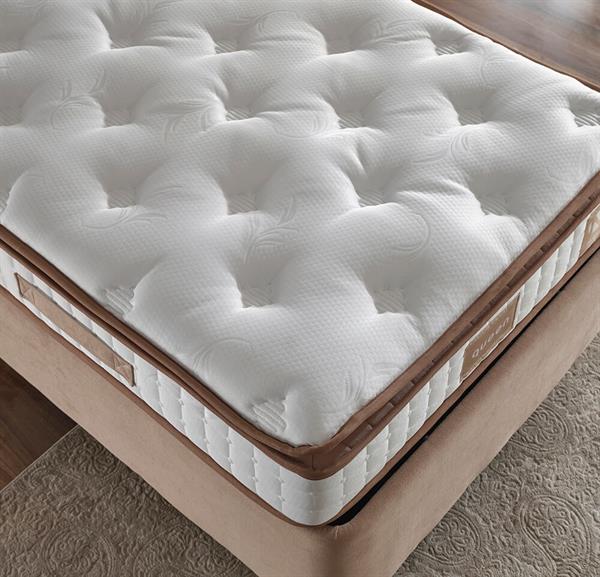 Niron Queen 120x200 Bir Buçuk Kişilik Pedli Yatak Seti Sütlü Kahve Kumaş Baza Başlık ve Yatak Takımı