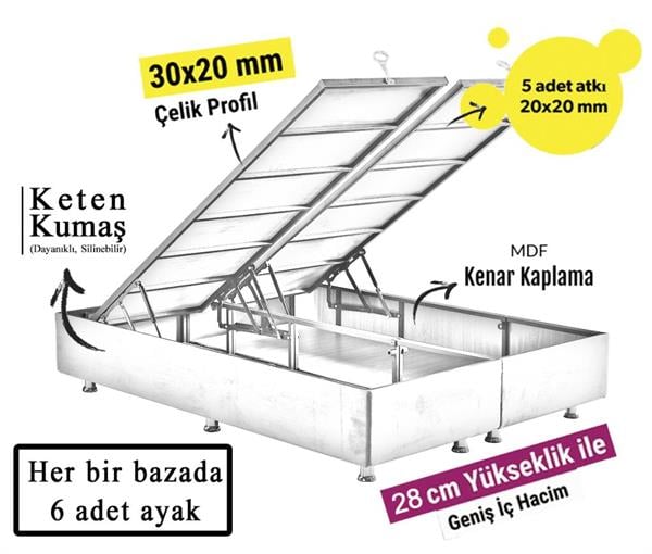 Niron Silver Yatak Baza Başlık Seti 150x200 Çift Kişilik Full Ortopedik Yatak Gri Keten Baza Başlık
