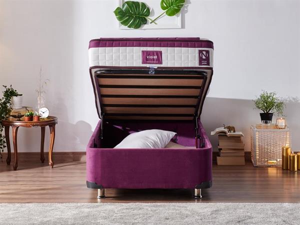 Niron Violet Yatak Seti 100x200 cm Tek Kişilik Yatak Baza Başlık Takımı - Orta Sert Yatak Mor Baza ve Başlığı