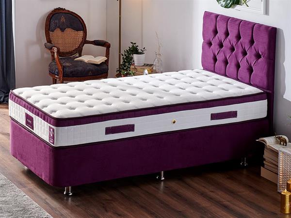 Niron Violet Yatak Seti 100x200 cm Tek Kişilik Yatak Baza Başlık Takımı - Orta Sert Yatak Mor Baza ve Başlığı
