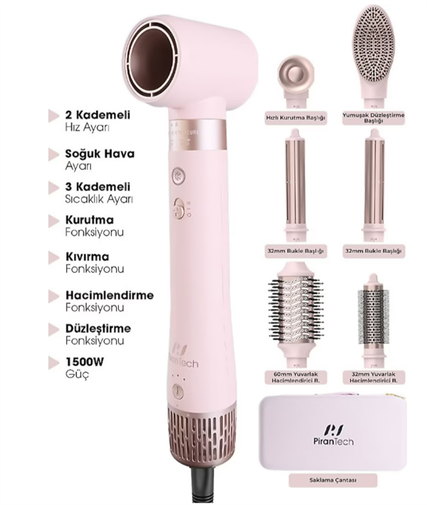 PIRANTECH KS-611 Airwrap 6 Başlıklı Saç Şekillendirme ve Kurutma Seti